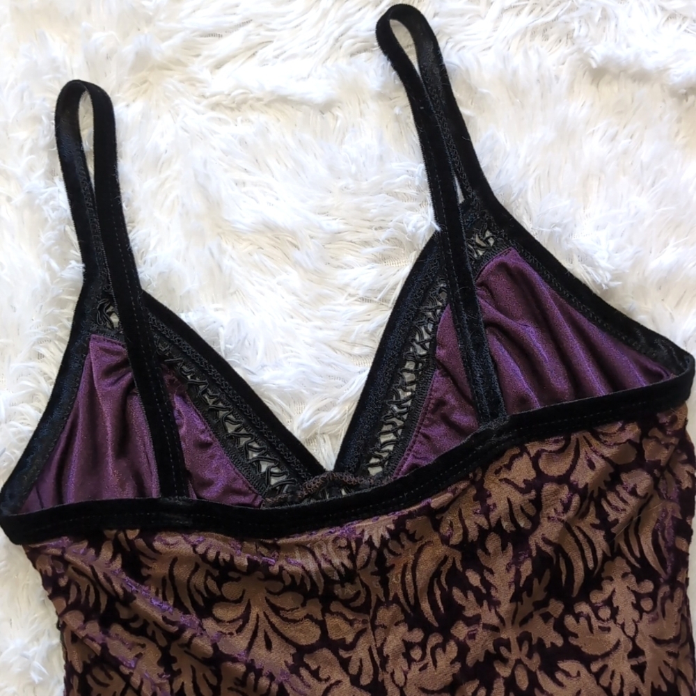 90s Vintage Lip Service Sheer Purple Burnout Velvet Cami Top Medium - Picture 8 of 13